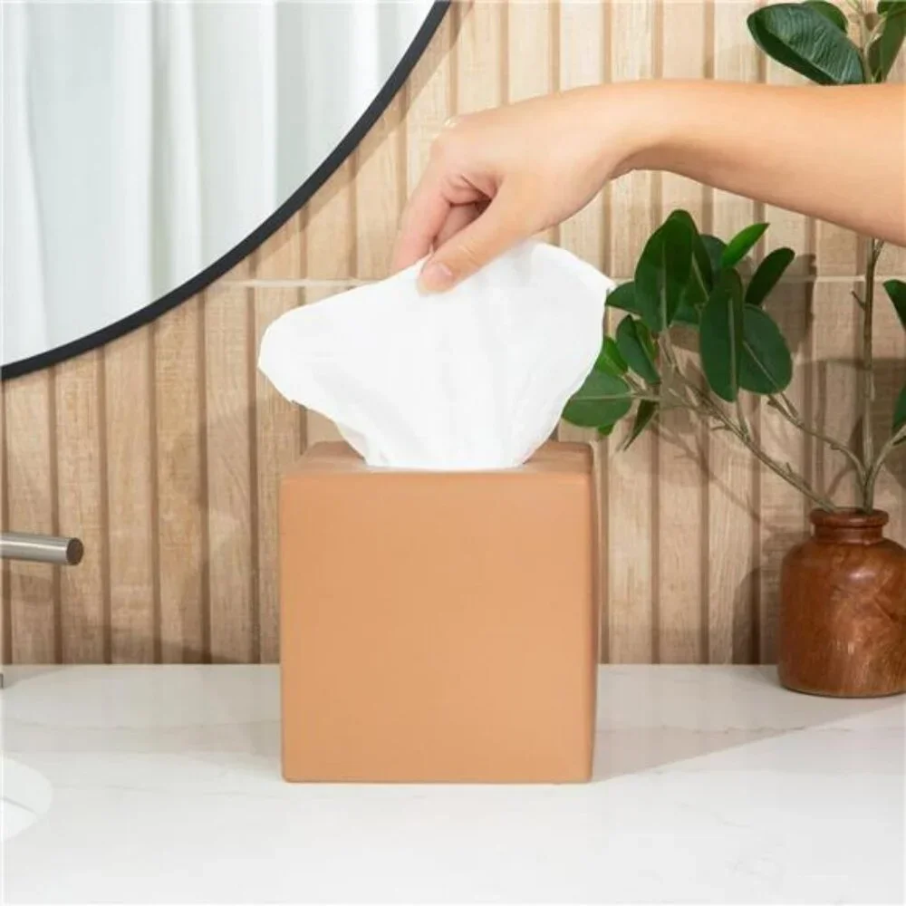 Black ceramic tissue box cover square matte tissue holder bathroom office decor
